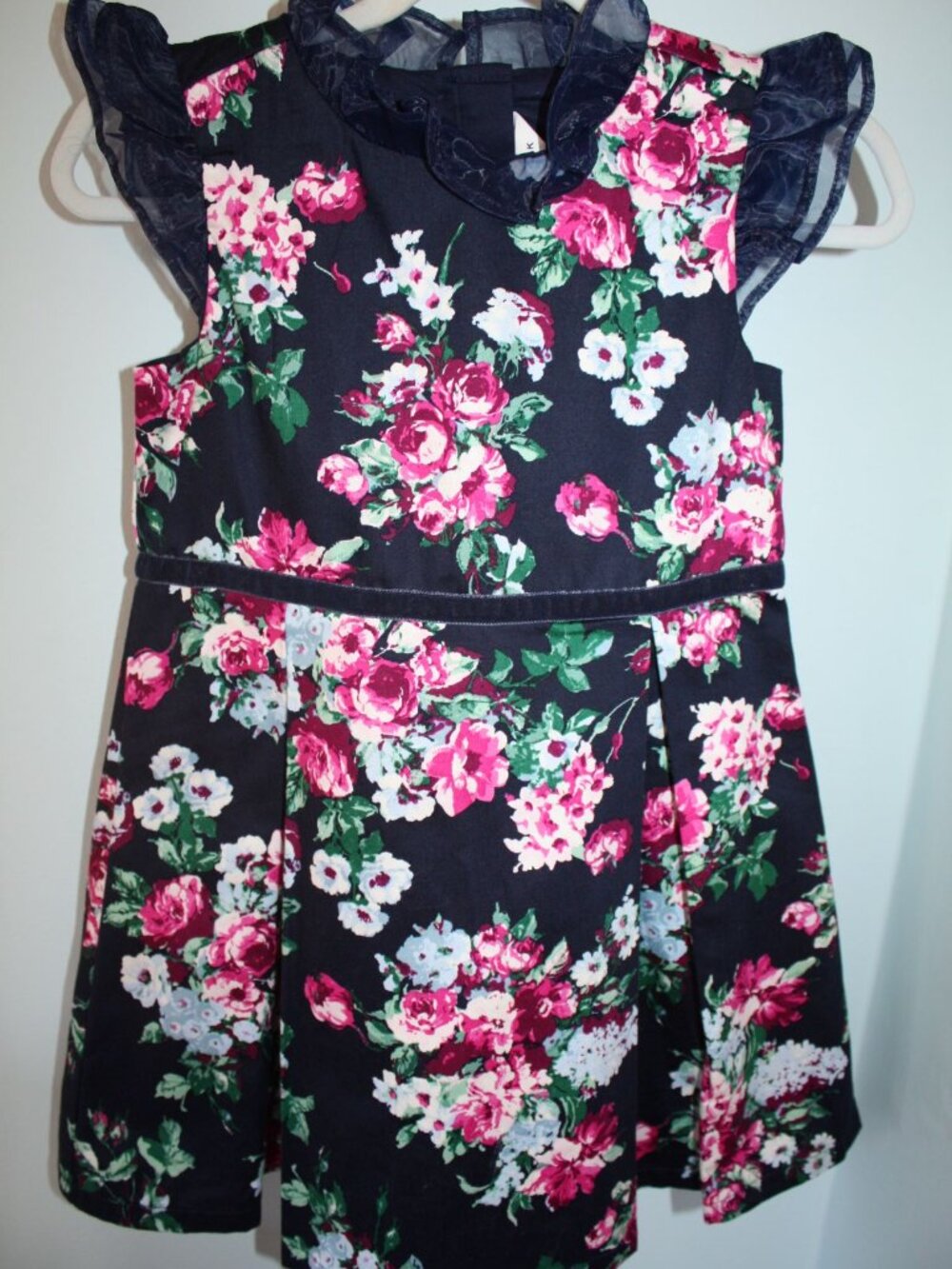 Janie and Jack Size 4 WONDER AND WISH Satin Blue Pink Floral Ruffle Lined Dress